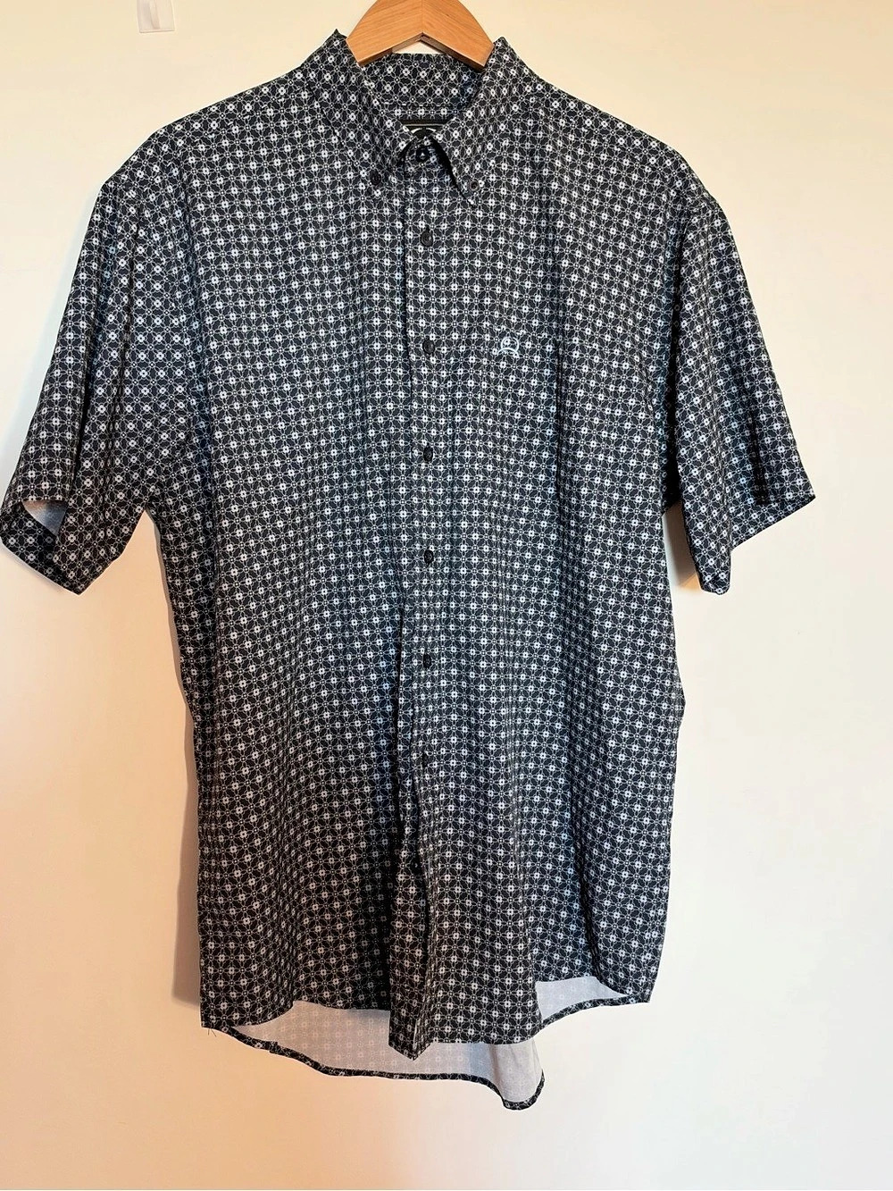 Cinch MTW704154 Floral Short Sleeve Shirt in Black & White Size Medium Like